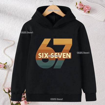 Autumn Winter Six Seven Cool Concise Print Kid Hoodies Fashion Boys Girls Long Sleeved Hooded Casual Warmer Children's Pullovers