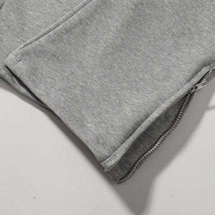 Streetwear Flared Joggers Sweatpants Men's Open Bottom Drawstring Elastic Waist Ankle Zip Up Athletic Lounge Pants Grey/Black