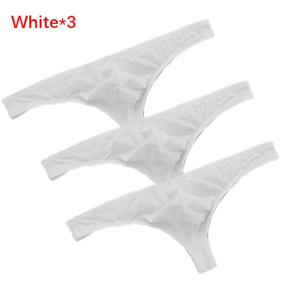 3Pcs/set Ice Silk Panties Ultra-thin T-Back Tanga Breathable Underpants Sexy Mens Low Waist G-string U Pouch Underwear Thongs