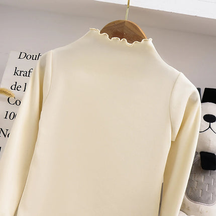 Girls' Long-Sleeve T-Shirt with Ruffle Edges, Soft and Warm Fashion Solid Color Tops, Cute Spring Autumn Casual Shirt for Kids