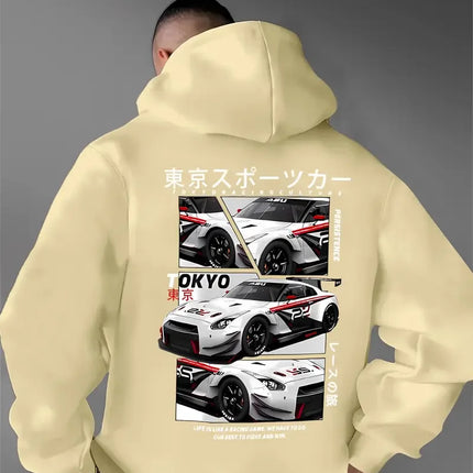 Men's new fashionable car printed casual street style hooded sweatshirt, sports shirt, warm and comfortable top
