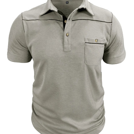Plus Size Men's Polo Shirt 2026 Summer Fashion Vacation Casual Collared Solid Color Henley T-Shirt Pullover Top