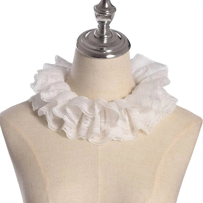 Vintage Lace Ruffled Multi-layer Detachable Collar Victorian Edwardian White Costume Neck Collar for Women Girls