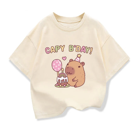 Kids Loose Clothes Short Sleeve T-shirt 2025 Boys Girls Cotton O-neck Tops Tee Summer Children Clothes Cute Capybara Printed