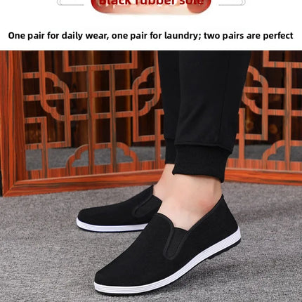 Beijing Men's Cloth Shoes Black Rubber Sole Casual Versatile Slip-On Low Cut Breathable Comfortable All-Season Footwear
