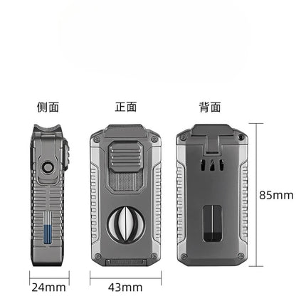 Portable Multi-function Jet Lighter with V-shaped Cigar Cutter Cigar Cigarette Holder Men's Cigarette Lighter, Gentleman's Taste