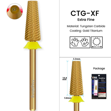 MagiBling Carbide Nail Drill Bits Cross Cut Tapered Barrel Right Left Hand Acrylic Cutter Gel Removal Manicure Tool 3/32'' 16mm