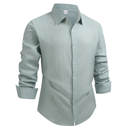 100% Linen Cotton Shirt Men Casual Fashion Male Clothing High Quality Tops Black White Shirts Business Long Sleeve Shirt Men
