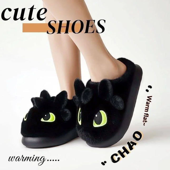 Winter Cute How To Train Your Dragon Toothless Slippers  Include Heel Furry Couple Anti-slip Keep Warm Good Looks Shoes Gift