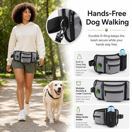 Dog Treat Pouch Waist Bag for Training Walking, Portable Snack Bag with D Ring, Poop Bag Dispenser Bottle Holder
