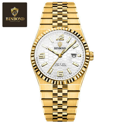 BINBOND Top Brand Quartz Watch For Men Luxury Stainless Steel Waterproof Luminous Watch Fashion Date Display Business Men Watch