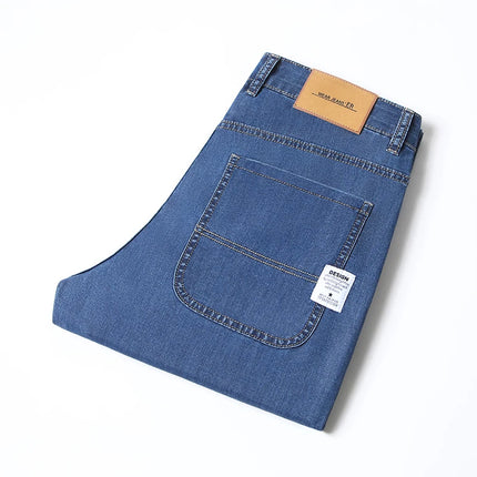 High Quality New Summer Lyocell Fabric Stretch Jeans Business  Loose Straight Casual Trousers Fashion Pants Plus Size 28-35 40