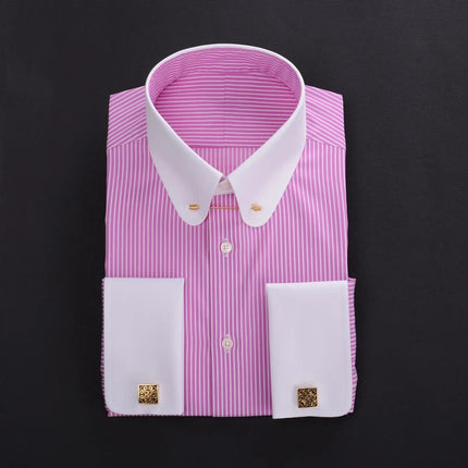 Men's Empire collar pinhole collar needle business shirt cotton retro round collar shirts for men