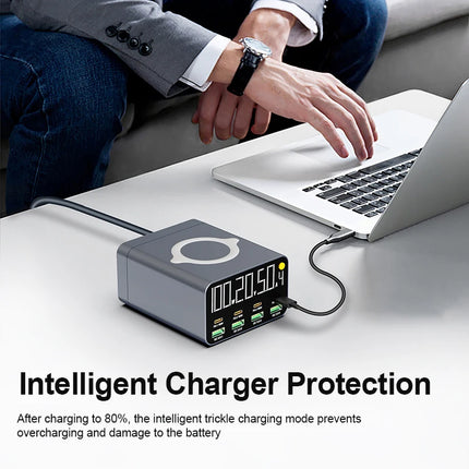 80W/120W 8 Ports Charger station Digital Display USB Type C With Wireless Charger PD QC3.0 Quick Charger For Laptop Tablet Phone