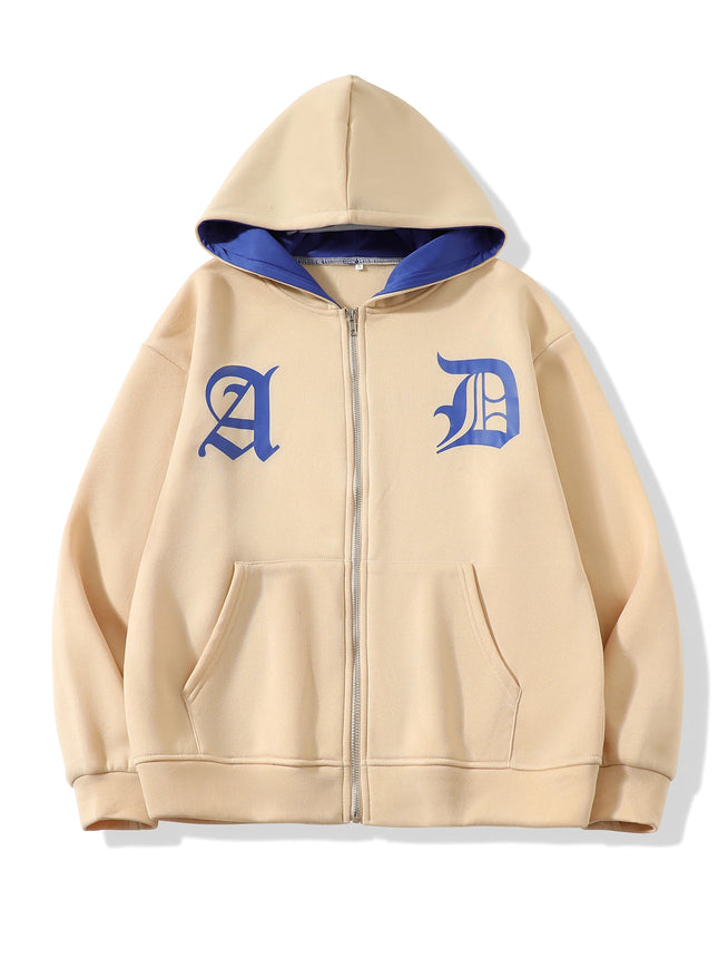 Y2k Zip-Up Hoodies Women Harajuku Grey Goth Grunge Oversized Sweatshirts Letter Embroidery Jacket Coat Kawaii Hip Hop Streetwear