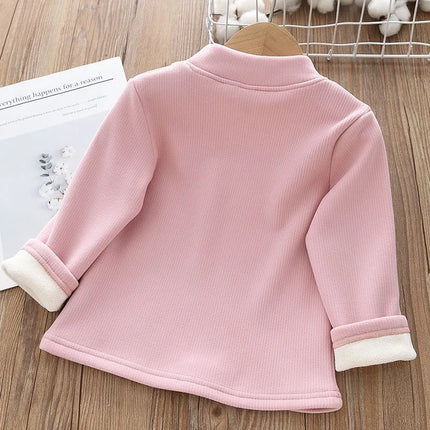 1pc Children's T-Shirt Rabbit Embroidery Velvet Warm Top Kids Half High Collar Long Sleeve Base Shirt Girls T-Shirts Clothes