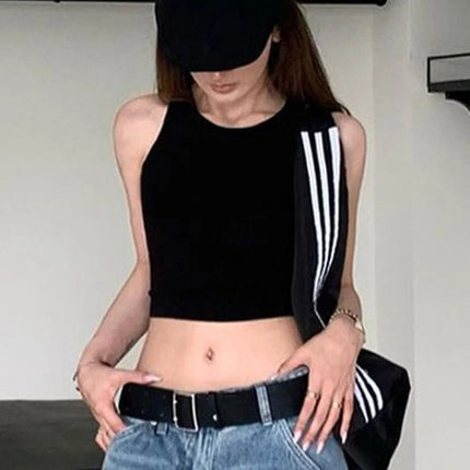 Y2K Women's Tops Backless Crop Top Sleeveless Sexy Cute Black Vest Tank Top Summer Cropped Vest Female 2000s Clothing