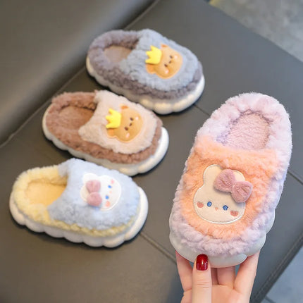 2025 Winter Children's cute  Cotton Home Slippers Frozen Girl's Snow Non Slip Warm Baby Slippers Pink Blue Size 24-41