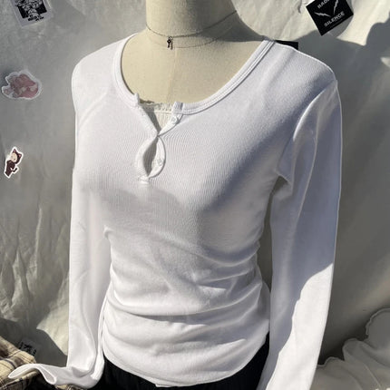Pink Striped Slim Long Sleeve Tees Women Spring Casual Cotton O-neck Tshirt New Tops Clothes Sweet Cute  Vintage T-shirts Y2K