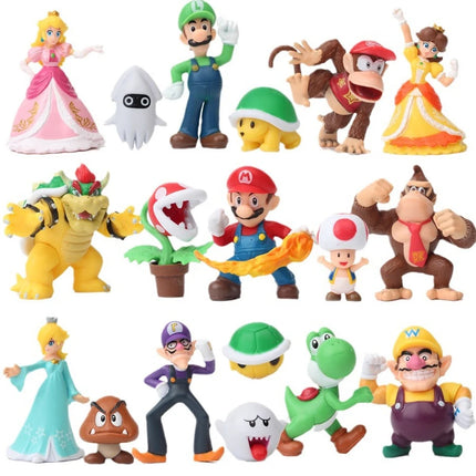 12-18pcs/set Super Mario Bros PVC Action Figure Toys Dolls Model Set Luigi Yoshi Donkey Kong Mushroom for Kids Birthday Gifts@
