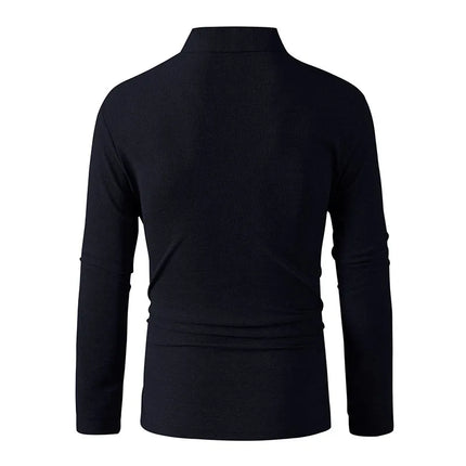 New Men's Business Casual Long Sleeved Shirt Solid Color Polo Shirt Fashionable Breathable Comfortable Versatile Top