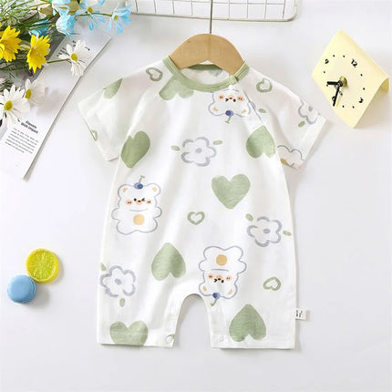 Cute Baby Cartoon Jumpsuit Summer Short Sleeved Thin Cotton Newborn Infant Clothing Bodysuit Boys Girls Crawling Clothes Rompers