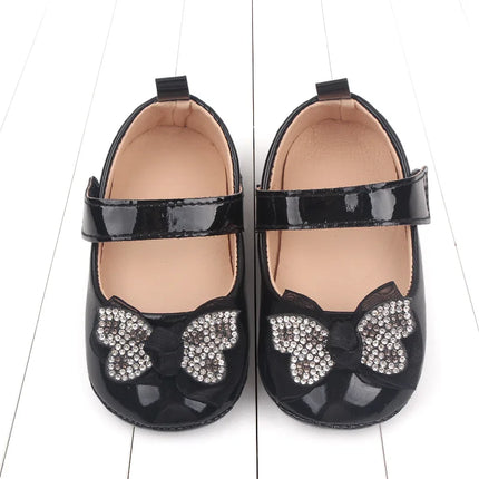 Casual Cute Rhinestone Bowknot Decor Mary Jane Shoes For Baby Girls, Lightweight Non-slip Walking Shoes For Spring And Autumn