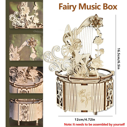 3D Puzzle Wooden Fairy Music Box DIY Assembly Model Building Kit Crafts STEAM Educational Toys Gift for Adults Teens