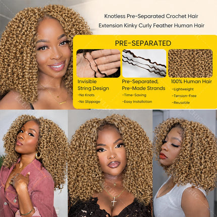 #27 Blonde Small Spirals Curly Miracle Knot Crochet Human Hair For Braid PreSeparated Pixie Curl Feather Crochet Hair Extensions