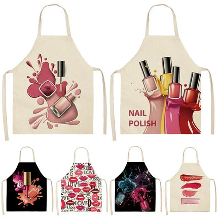 Nail Polish Lipstick Kitchen Cotton Linen Apron Bib Home Cleaning  Ladies  Cooking Picnic
