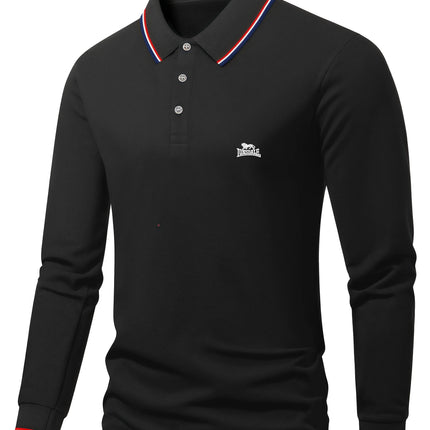 Men's long-sleeved polo shirt with embroidered spring and autumn casual polo shirt