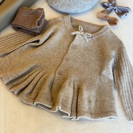 3555D Children Clothes Girl's Knitted Sweater Autumn Spring New Girls Knitted Cardigan Single-breasted Cute Wool Sweater