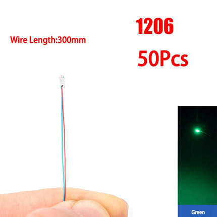50pcs/bag 0402 0603 0805 1206 SMD Lamp Wired Micro Litz Led Pre-Soldered Chip Wired 30cm 3V DIY Railway Models Scenes Toy Light