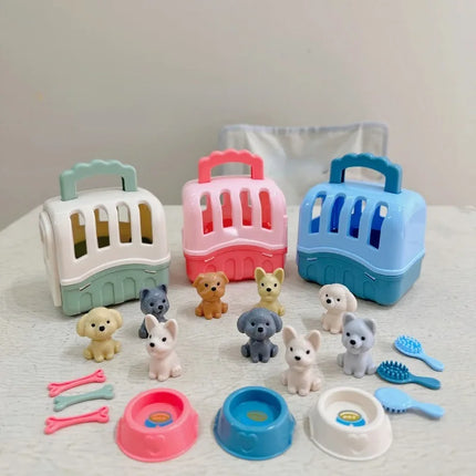8 Pieces/set Cute Dog Toy Set Dog Cage Scene Play Toy Baby Play Home Puzzle Toy Parent Child Interaction Exercise Fingers