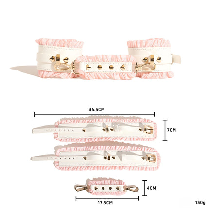 6PCS BDSM Bondage Set White Maid Role Play Restraints Kit SM Fetish Toys Handcuff Slave Blindfold Collar For Couples Sex Games