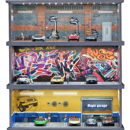 1:64 Simulated Parking Lot with Lights Miniature Scene Parking Garage Toys for Boys Car Model Display Stand Kids Collection Toy