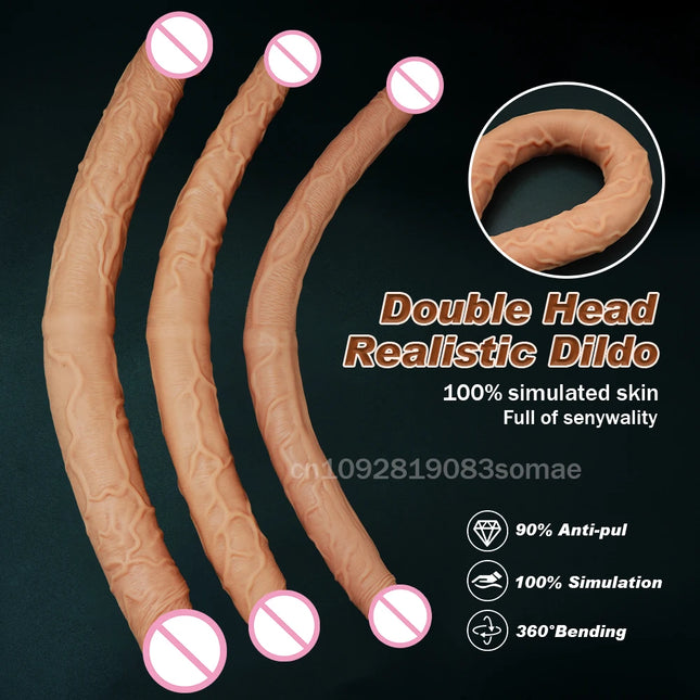 Dual-Ended Dildo for Women - Flexible Realistic Double Penetration Adult Toy, Soft Waterproof Phallus for Vaginal Anal Stimulation