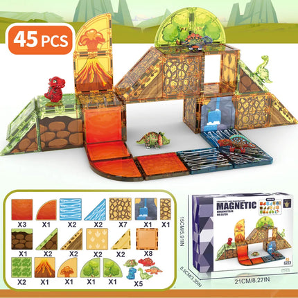 Magnetic Tiles Dinosaur Volcano Forest Theme Building Blocks, Educational STEM Toy for Kids, Ideal Birthday Christmas Gift