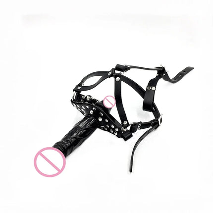 PU Leather Sensory Deprivation Head Harness Headgear Open Mouth Gag Removable Funnel Femdom BDSM Restraint Hood Roleplay