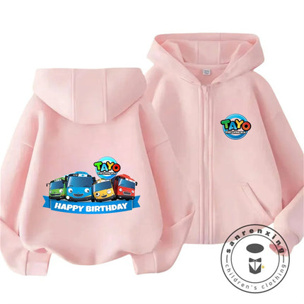 Tayo The Little Bus 2026 Cartoon Zipper Hoodie 3-14Y Boys Girls Autumn Winter Kawaii Street Hot Fashion Outdoor Casual