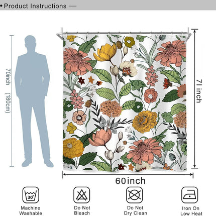 Miyotaa Flower Blossom Spring Shower Curtain Set 60Wx71H Inches Vintage Retro Vintage Botanical Plant Blush Polyester Waterproof