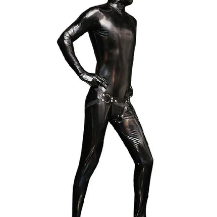M-4XL Colorful Wet Look PVC Catsuit Shiny PU Leather Bodysuit Penis Sheath Tights Cosplay Leotard Zentai Conjoined Jumpsuit Body