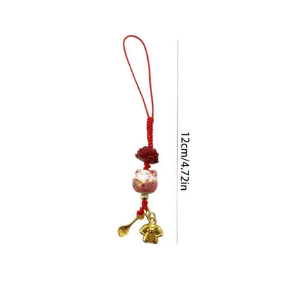 Sweet Cartoon Maneki Neko Key Chain Ceramic Ornament Lucky Cat Phone Charm Fortune Phone Lanyard Lucky Cat Phone Strap Girls