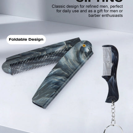 1/2PCS Marble Pattern Beard Folding Comb With Key Chain Mini Mustache Comb Men Portable Travel Beard Care Hair Styling Tool Comb