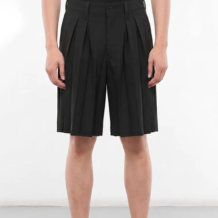 Mauroicardi Spring Summer Soft Black Pleated Shorts for Men High Waist Elegant Luxury Knee Length Straight Pants Clothes 2026