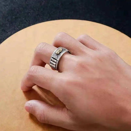 S925 Sterling Silver Retro Lucky Pixiu Rings Silver Open Adjustable Ring Traditional Culture Pixiu Ring for Women