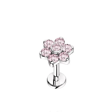 High-Quality F136 Titanium Alloy Pink Zirconia Stud Earring Set Fashionable Cartilage and Lip Piercing Jewelry for Men and Women