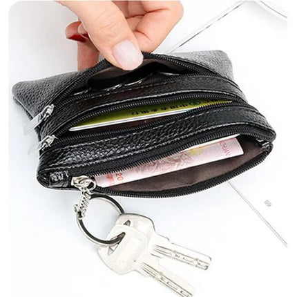 Women Men Leather Coin Purse Wallet Clutch Double Zipper Small Change Soft Bag Mini Card Cash Holder Dollars Pocket