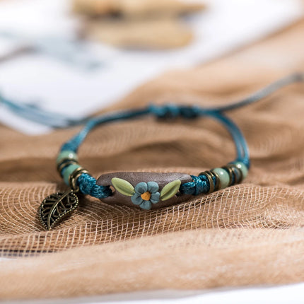 Forest Series Plant hand-kneaded Ceramic Adjustable DIY Bracelet For Women Gift Jewelry Wholesale #CZ501