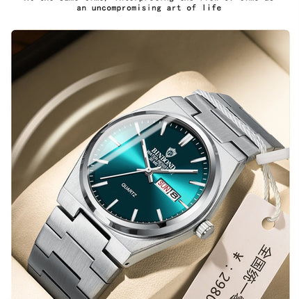 BINBOND Luxury Fashion Man Clock Top Business Waterproof Luminous Date Week Men's Watches Quartz Stainless Steel Men Wristwatch